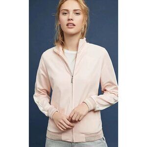 Anthropologie Maeve Pink Ivory Stripe Track Bomber Zip Up Jacket Pink Size S